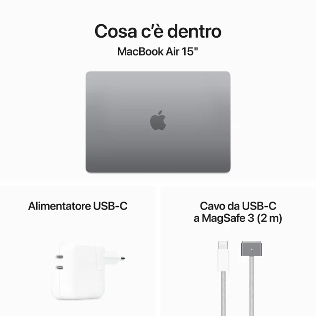 Notebook Apple MacBook Air 15'' M3 chip con core 8 CPU e 10 GPU, 16GB, 512GB SSD Grigio Siderale