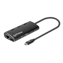 Manhattan 152440 replicatore di porte e docking station per laptop USB tipo-C Nero (USB-C DOCK/HUB/READER 6-PORT- - HDMI/NETWORK/USB-A[X3]/USB-C PD) [152440]