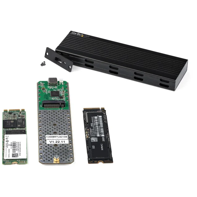 Box per HD esterno StarTech.com Enclosure USB-C a M.2 NVMe o SATA SSD 10Gbps - Case portatile PCIe/SATA NGFF in alluminio SDD Cavi host USB Type-C e USB-A Supporta 2230/2242/2260/2280 [SM2E1BMU31C]