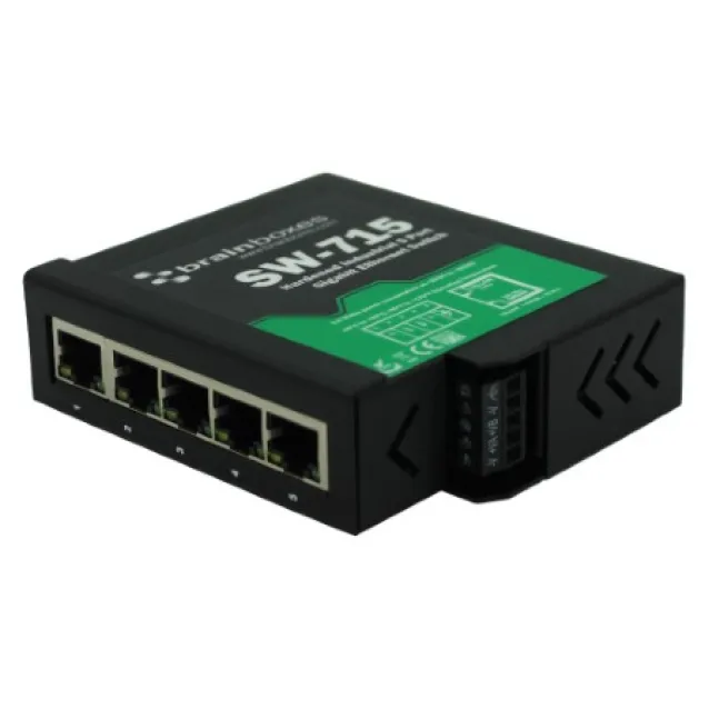 Brainboxes SW-715 switch di rete Non gestito Gigabit Ethernet [10/100/1000] Nero, Verde (Brainboxes Hardened 5P Switch) [SW-715]