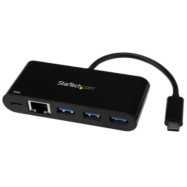 StarTech.com Hub USB-C a 3 porte con Gigabit Ethernet e 60W di alimentazione Passthrough per il caricamento Laptop - Da USB tipo C 3x USB-A (USB 3.0 SuperSpeed 5Gbps) adattatore 3.2 Gen 1 Type-C [HB30C3AGEPD]