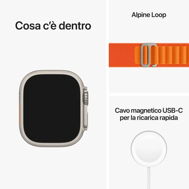 Smartwatch Apple Watch Ultra GPS + Cellular, 49mm Cassa in Titanio con Cinturino Alpine Loop Arancione - Small [MNHH3TY/A]