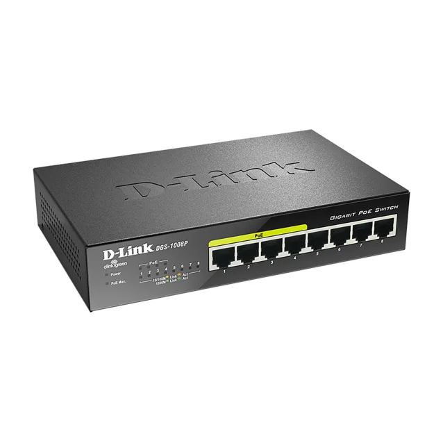 D-Link DGS-1008P switch di rete Non gestito Gigabit Ethernet (10/100/1000) Supporto Power over (PoE) Nero