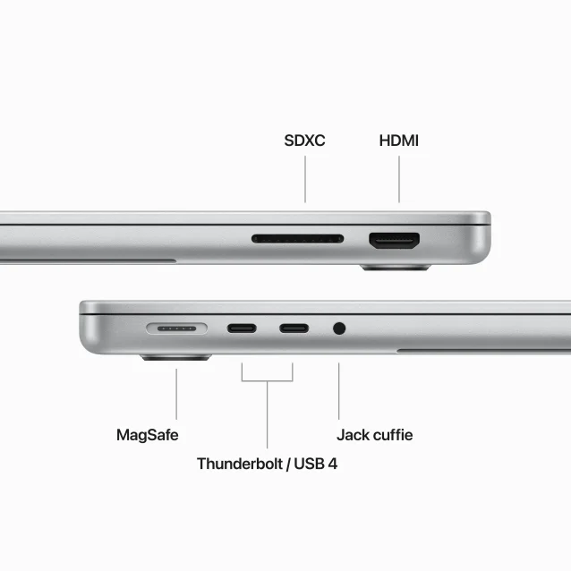 Notebook Apple MacBook Pro 14'' M3 chip con 8‑core CPU e 10‑core GPU, 512GB SSD - Argento [MR7J3T/A]