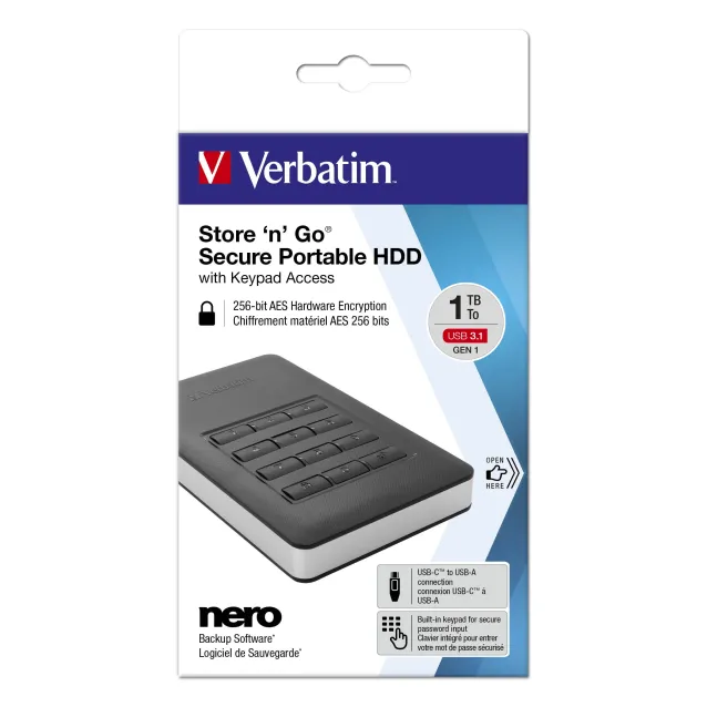 Hard disk esterno Verbatim Disco rigido portatile Store n Go® Secure con tastierino di accesso da 2TB [53403]