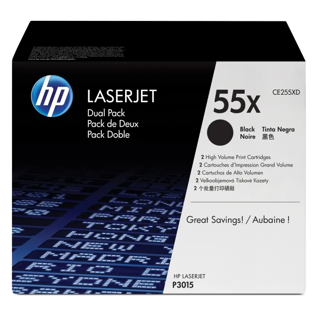 HP Confezione da 2 cartucce originali di Toner nero ad alta capacità LaserJet 55X [CE255XD]