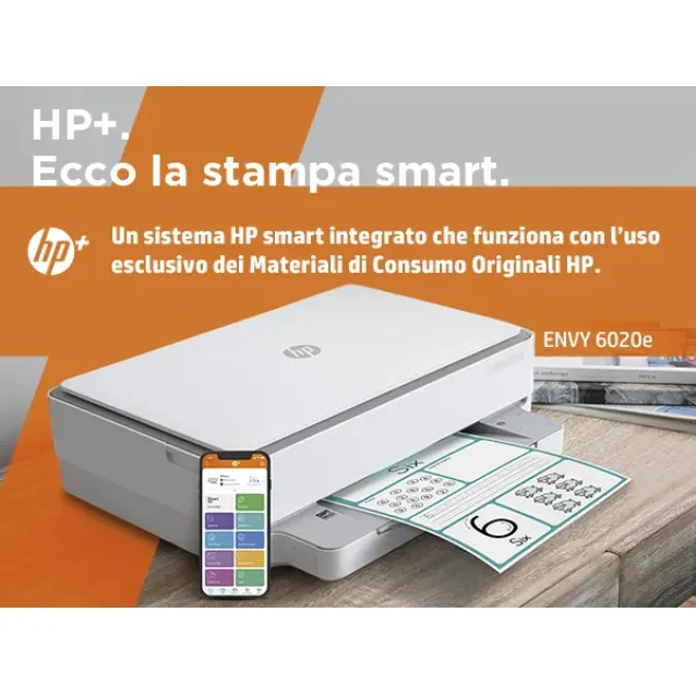 HP ENVY Stampante multifunzione 6020e, Colore, per Abitazioni e piccoli uffici, Stampa, copia, scansione, wireless; HP+; idonea a Instant Ink; stampa da smartphone o tablet [223N4B]
