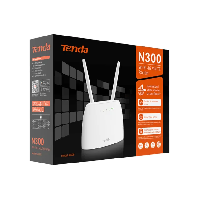 Tenda N300 router wireless Fast Ethernet Banda singola (2.4 GHz) 4G Bianco [4G06]